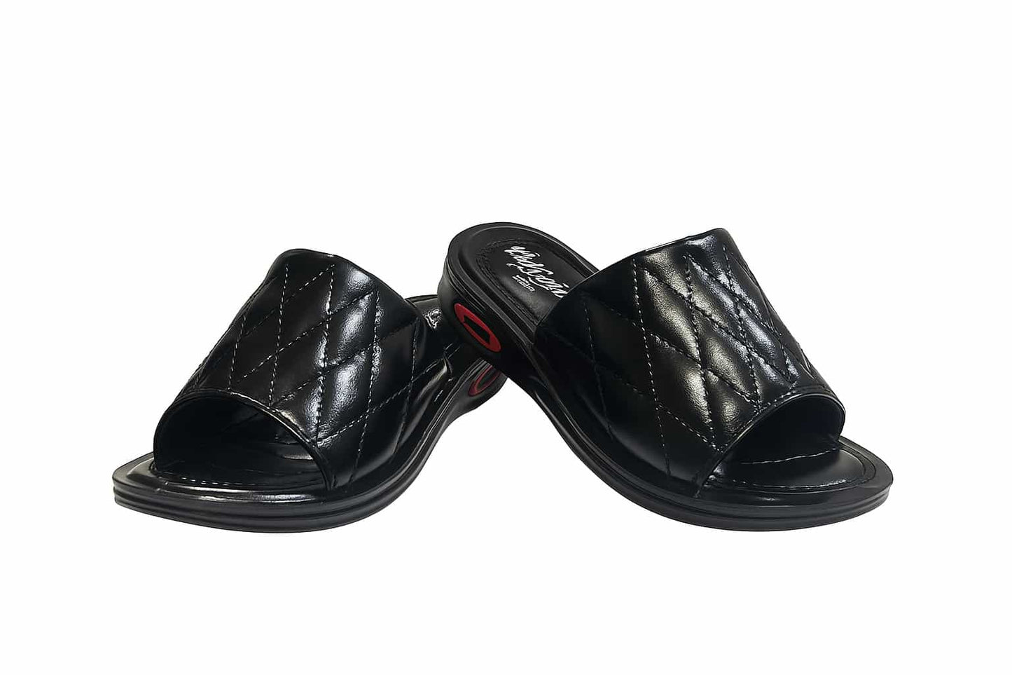 Pair of black quilted  on a white background